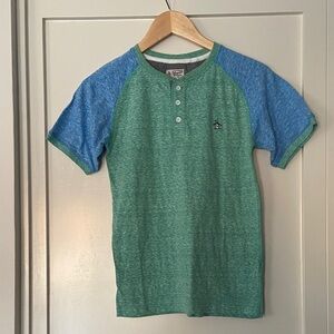 Original Penguin Green Body with Blue Raglan Sleeve Henley Tee